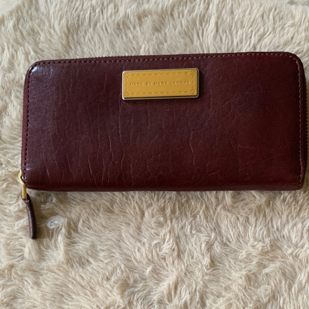Marc By Marc Jacobs Burgundy Leather Wallet with Gold Detail